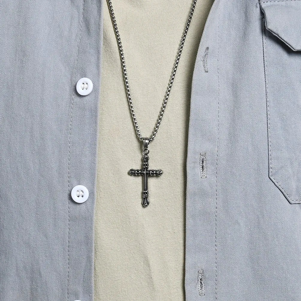 BlessingTree Stainless Steel Cross Pendant Necklace Gold Silver Black