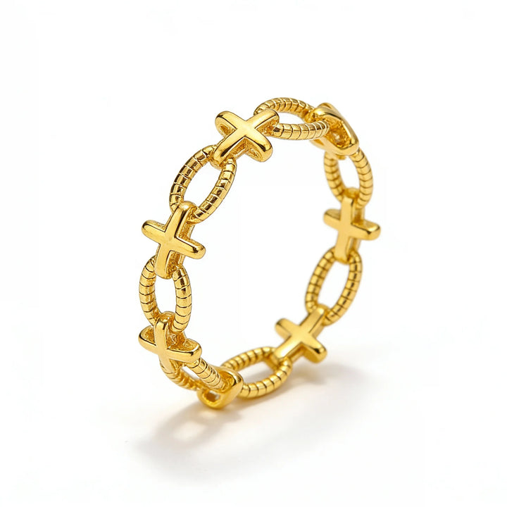 BlessingTree Hollow Cross Geometric Ring Gold Plated Titanium Steel