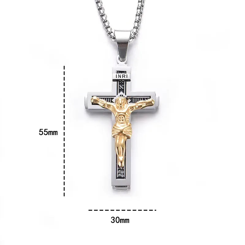 BlessingTree Stainless Steel Crucifix Necklace INRI Jesus Cross Pendant