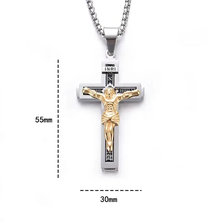 BlessingTree Stainless Steel Crucifix Necklace INRI Jesus Cross Pendant
