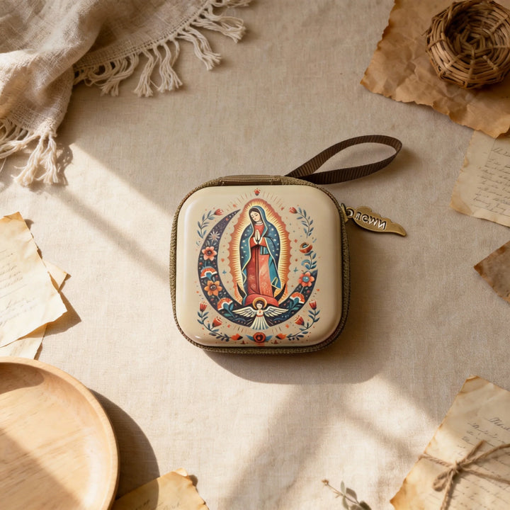 BlessingTree Square Hand-Painted Rosary Storage Case