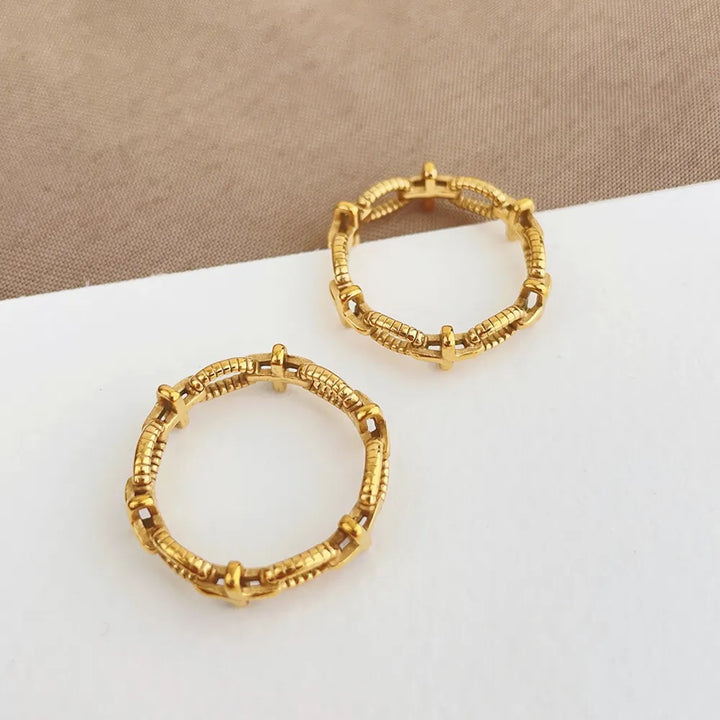 BlessingTree Hollow Cross Geometric Ring Gold Plated Titanium Steel