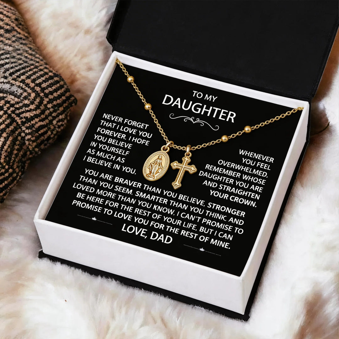 To My Daughter Gift From Dad - BlessingTree Miraculous Medal Cross Necklace Premium Gift Set