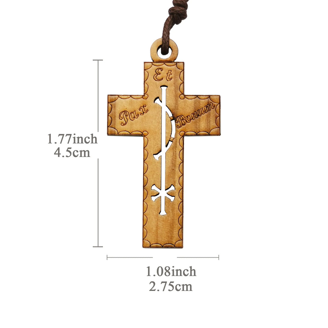 BlessingTree Olive Wood Peace Cross Pendant with Pax Et Bonum Engraving