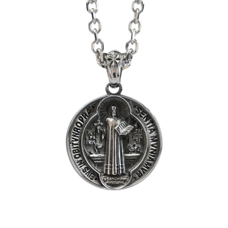 BlessingTree Saint Benedict Medal Pendant Necklace Vintage Stainless Steel