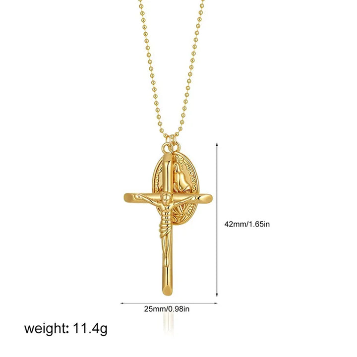 BlessingTree Virgin Mary Cross Necklace for Women with Ball Chain