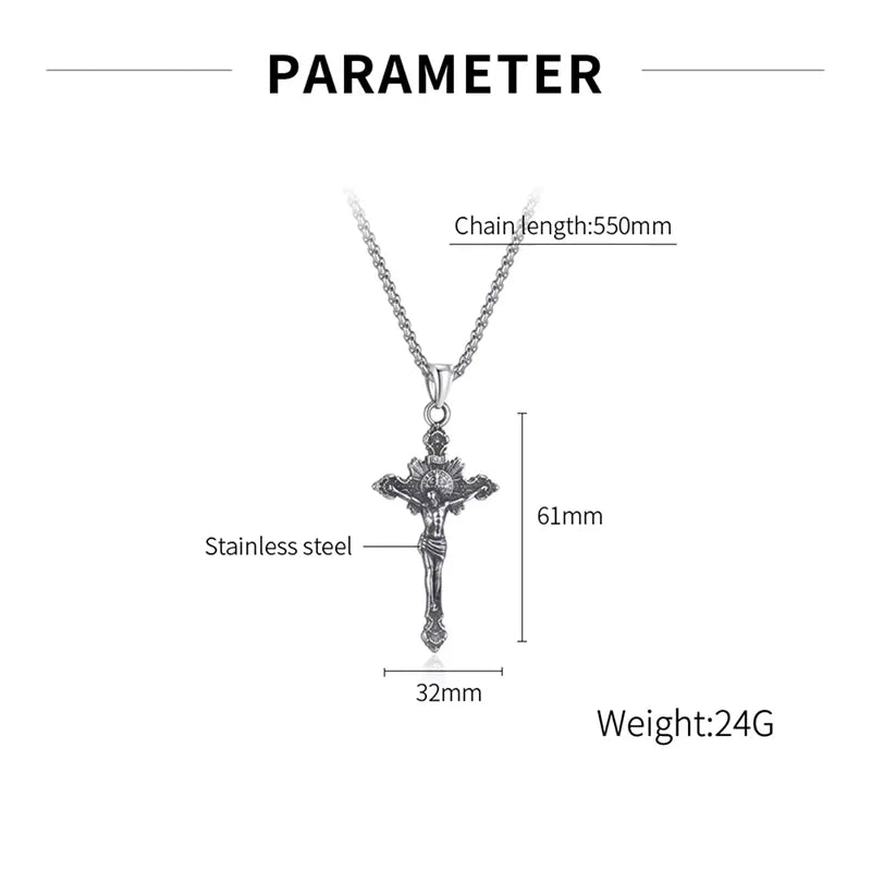 BlessingTree Stainless Steel INRI Crucifix Necklace with Jesus Figure Catholic Cross Pendant