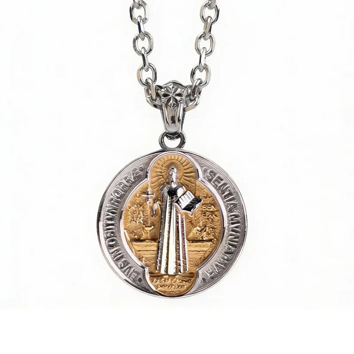 BlessingTree Saint Benedict Medal Pendant Necklace Vintage Stainless Steel