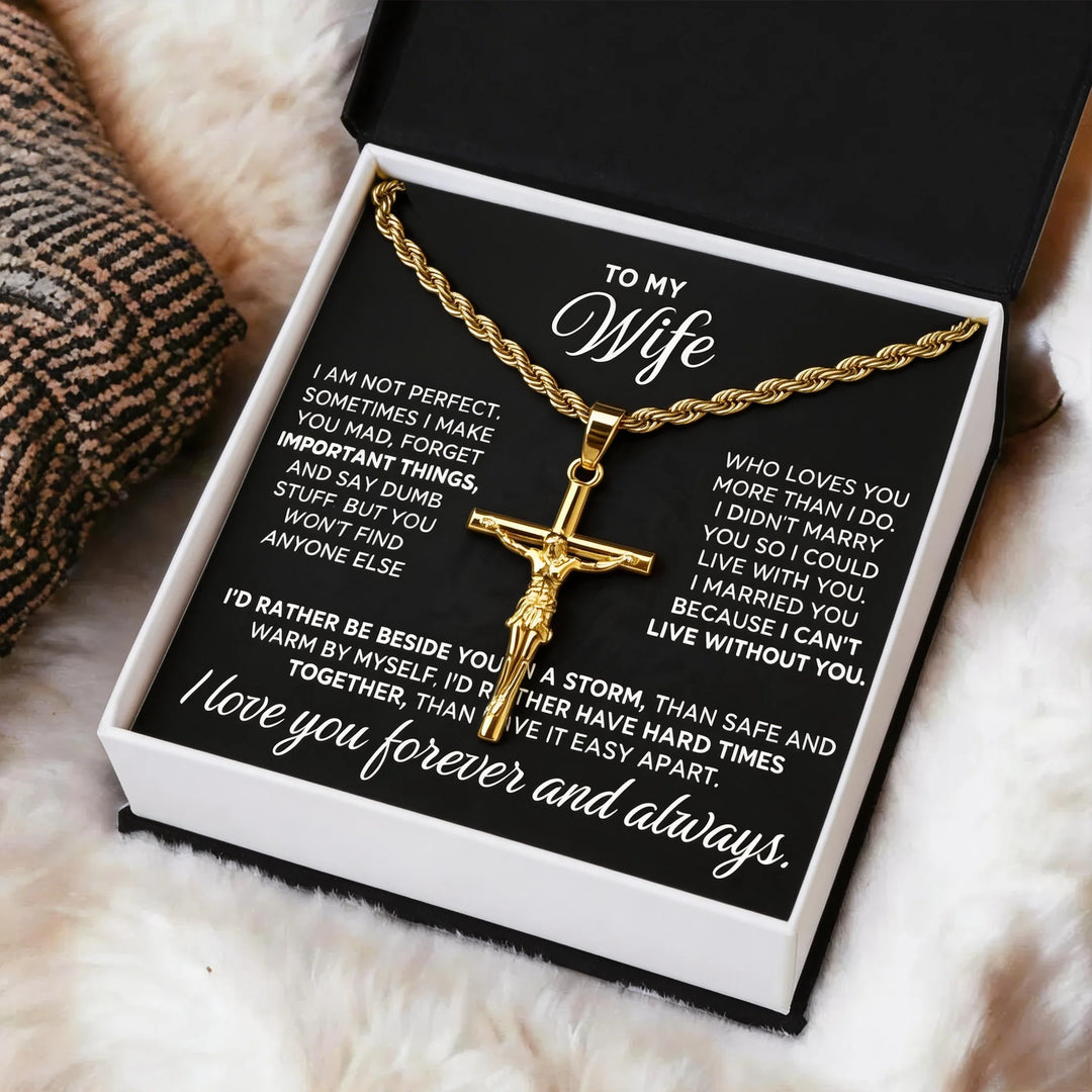 To My Wife Gift From Husband - BlessingTree Gold Plated Crucifix Cross Pendant Necklace Premium Gift Set