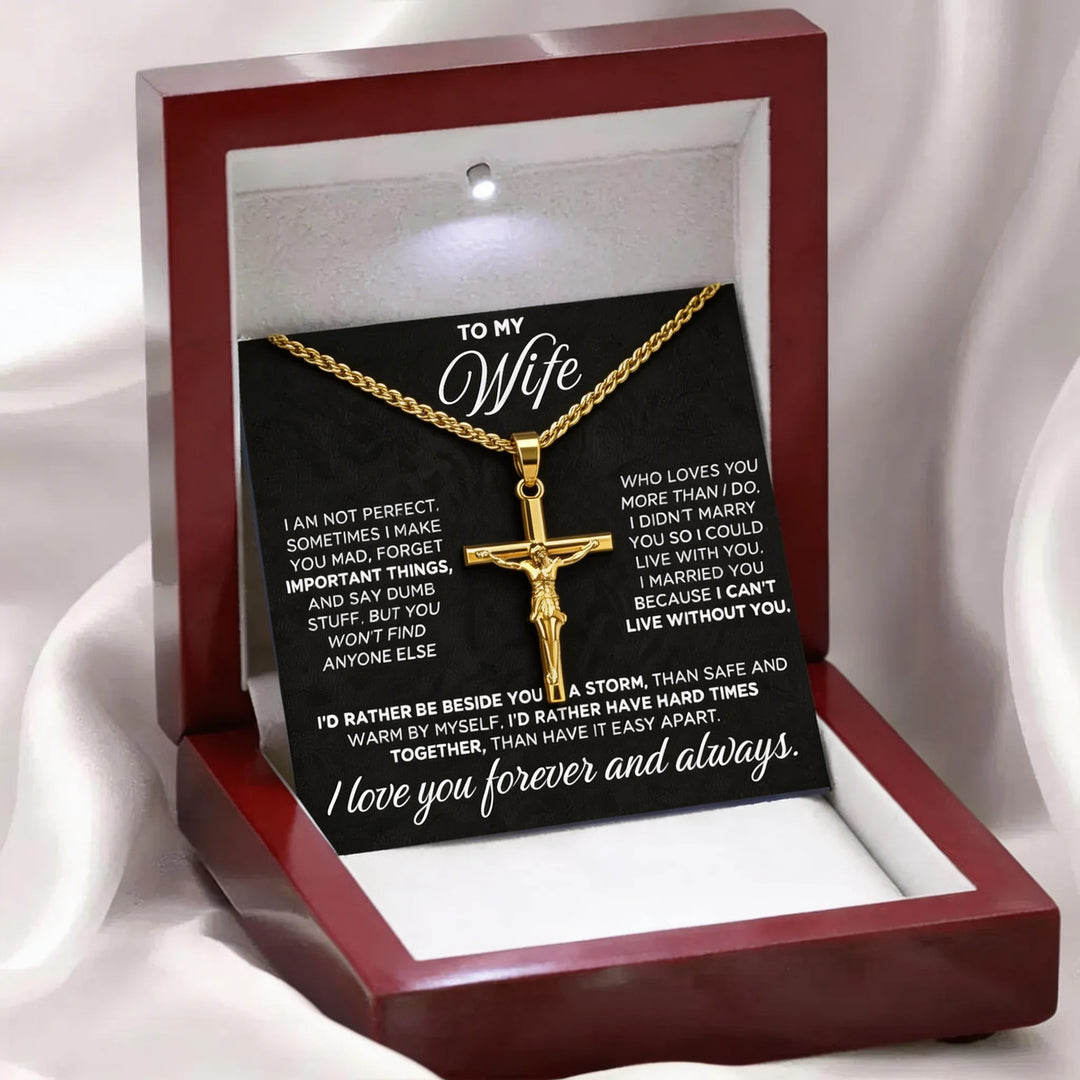To My Wife Gift From Husband - BlessingTree Gold Plated Crucifix Cross Pendant Necklace Premium Gift Set