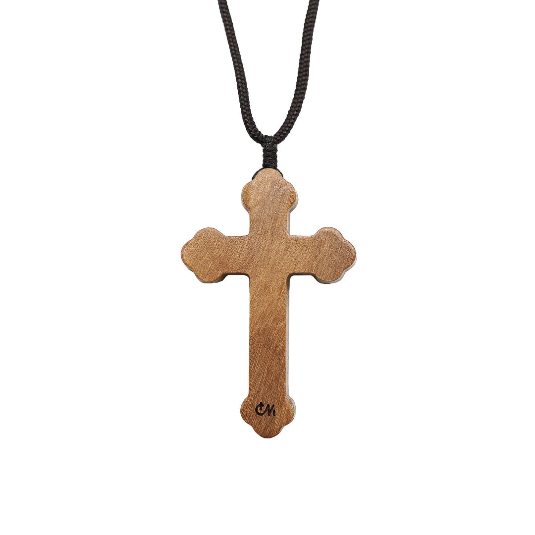 BlessingTree Dark Tone Olive Wood Crucifix Necklace with Chocolate Grain