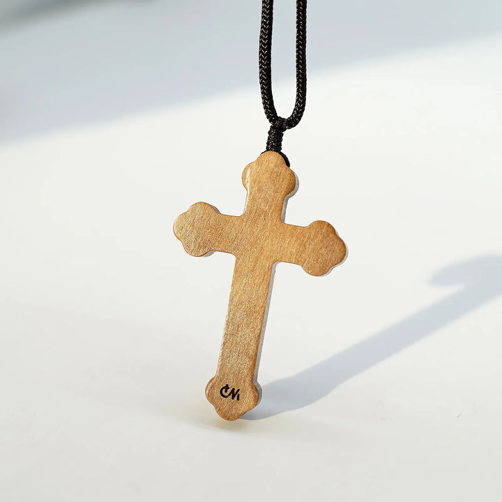 BlessingTree Dark Tone Olive Wood Crucifix Necklace with Chocolate Grain