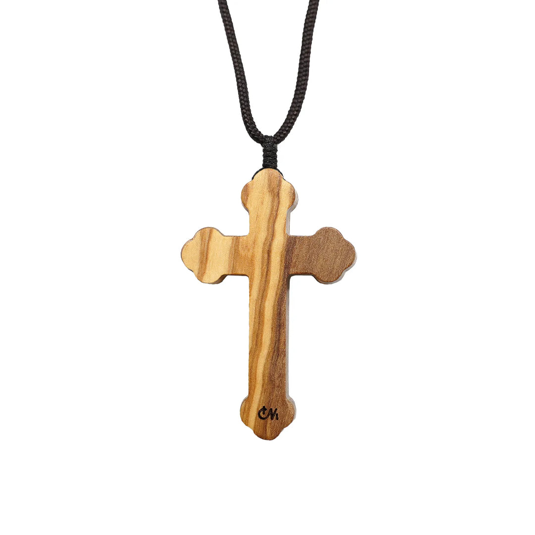 BlessingTree Natural Olive Wood Crucifix Necklace with Chocolate Grain Texture