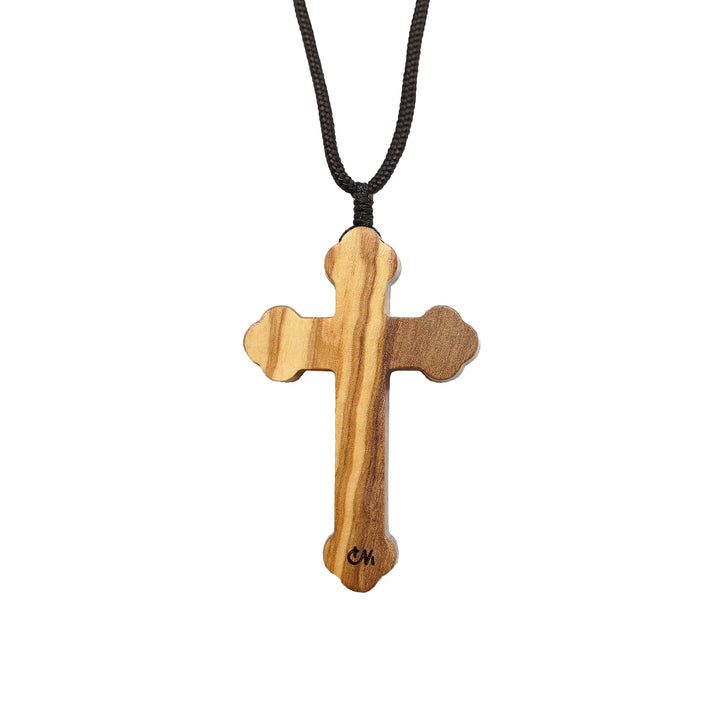 BlessingTree Natural Olive Wood Crucifix Necklace with Chocolate Grain Texture