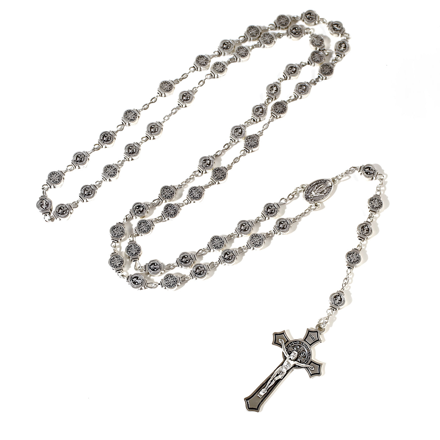 BlessingTree Saint Benedict Alloy Rosary Necklace with Crucifix