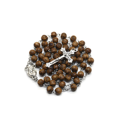 BlessingTree Handmade Wooden Rosary Necklace with Metal Crucifix