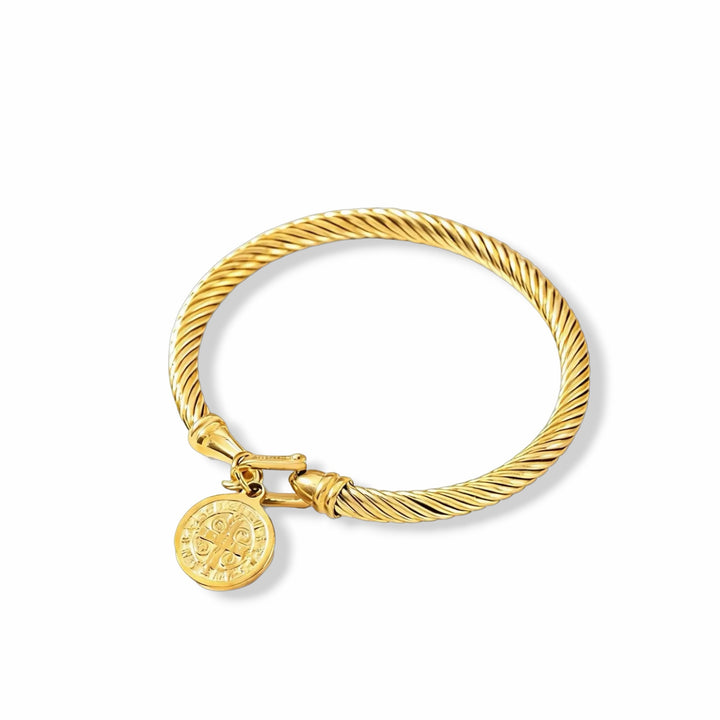 BlessingTree Stainless Steel Cable Bracelet with Saint Benedict Medal