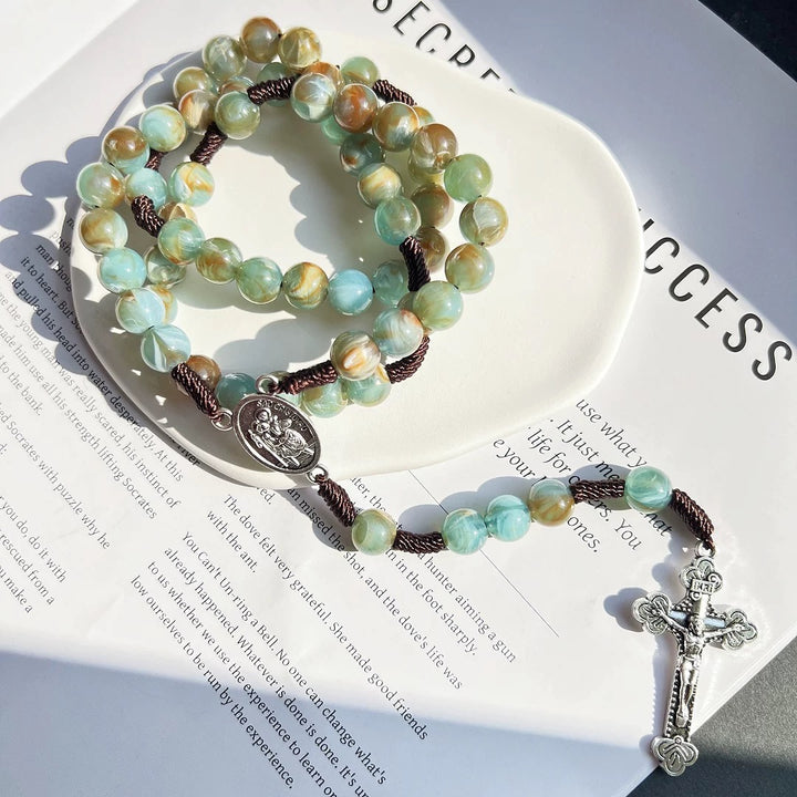 BlessingTree Handcrafted Agate-Style Beaded Rosary Necklace