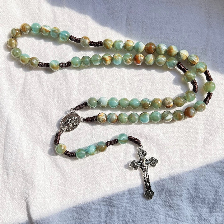 BlessingTree Handcrafted Agate-Style Beaded Rosary Necklace