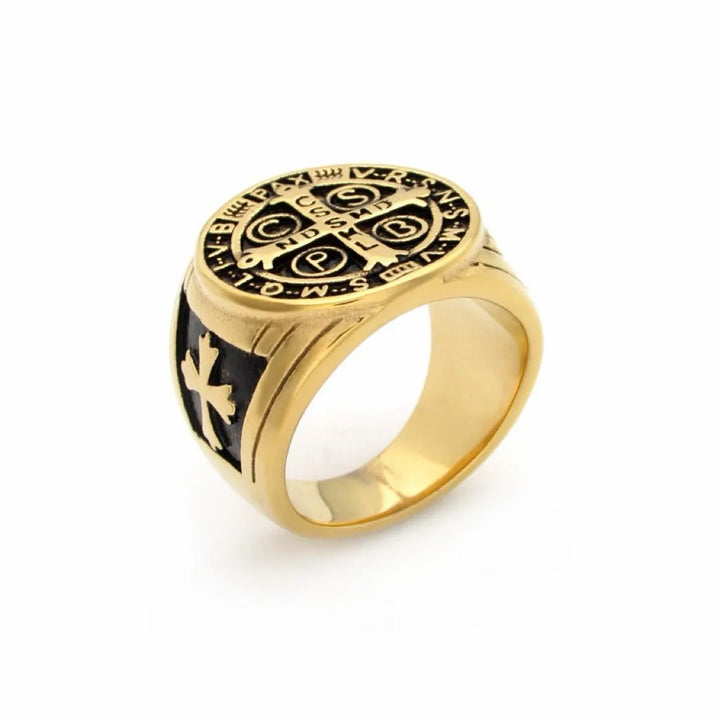 BlessingTree St. Benedict Medal Titanium Steel Ring