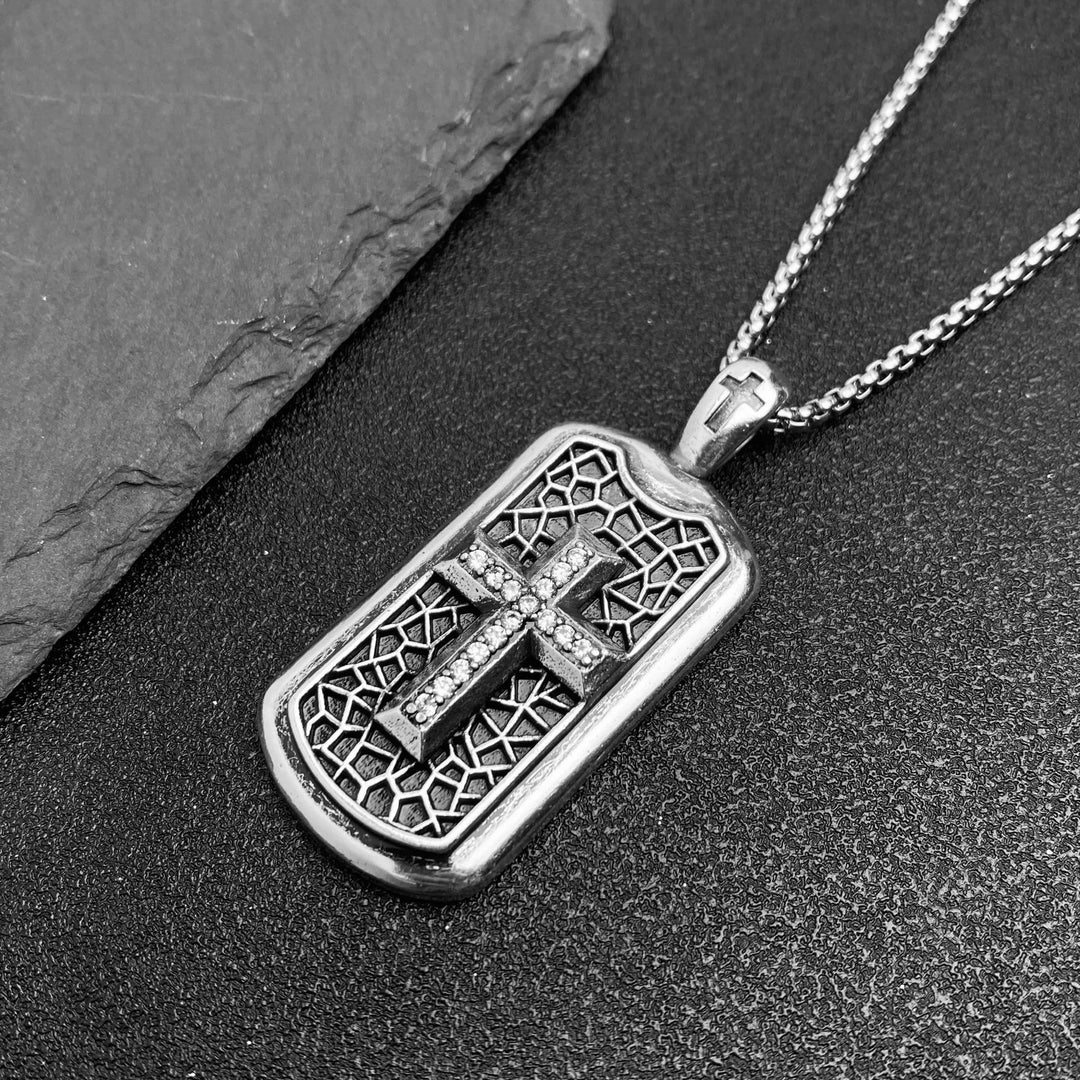 BlessingTree Cross Inlay Stainless Steel Pendant Necklace