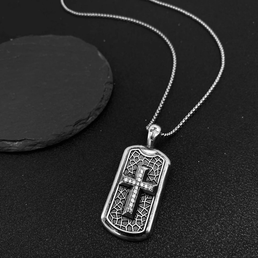 BlessingTree Cross Inlay Stainless Steel Pendant Necklace