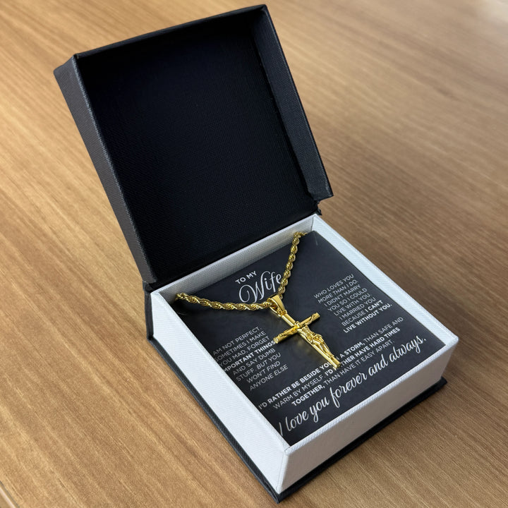 To My Wife Gift From Husband - BlessingTree Gold Plated Crucifix Cross Pendant Necklace Premium Gift Set