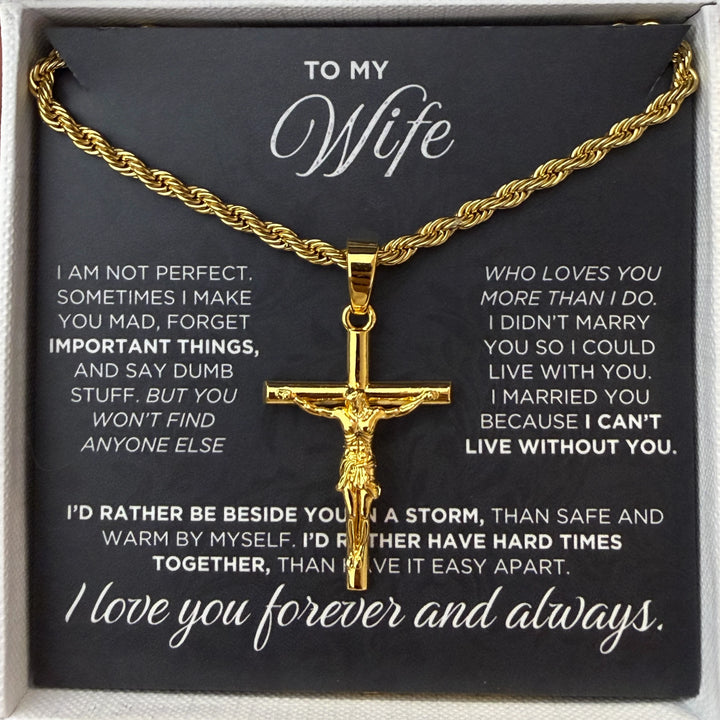 To My Wife Gift From Husband - BlessingTree Gold Plated Crucifix Cross Pendant Necklace Premium Gift Set