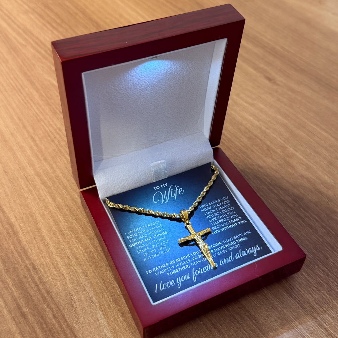 To My Wife Gift From Husband - BlessingTree Gold Plated Crucifix Cross Pendant Necklace Premium Gift Set