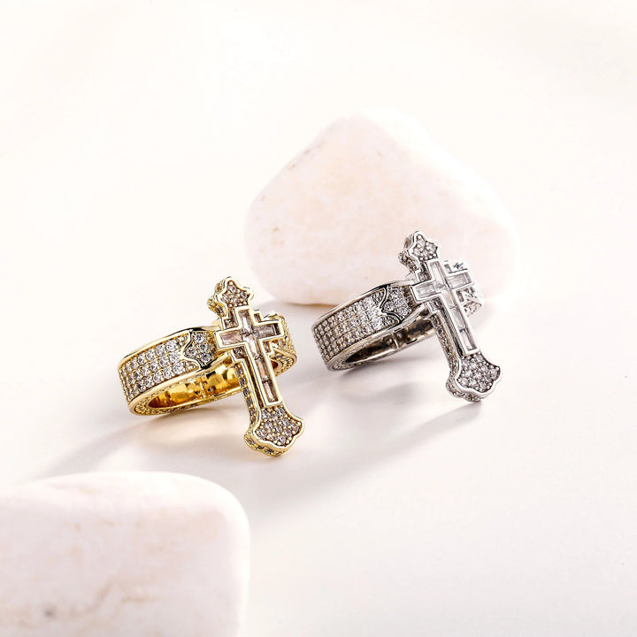 BlessingTree Cross Shaped Ring Zircon Stone Gold/Silver Plated Christian Jewelry