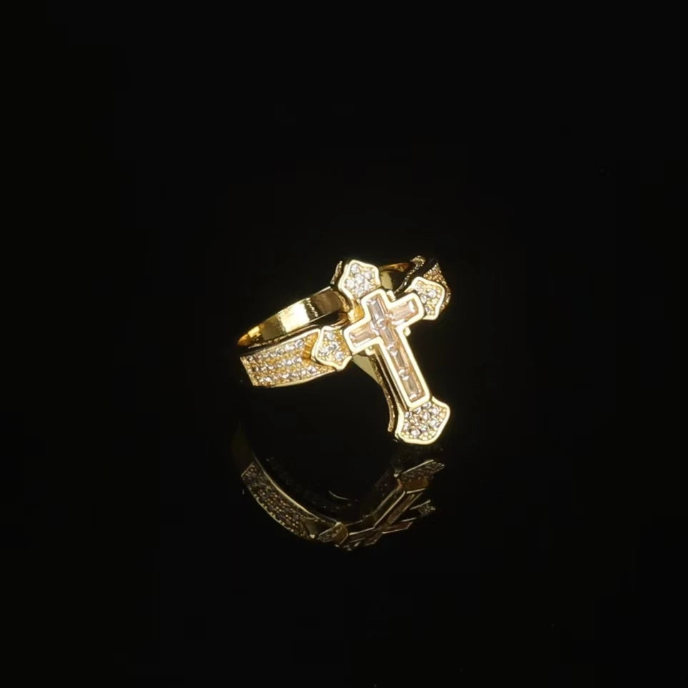 BlessingTree Cross Shaped Ring Zircon Stone Gold/Silver Plated Christian Jewelry