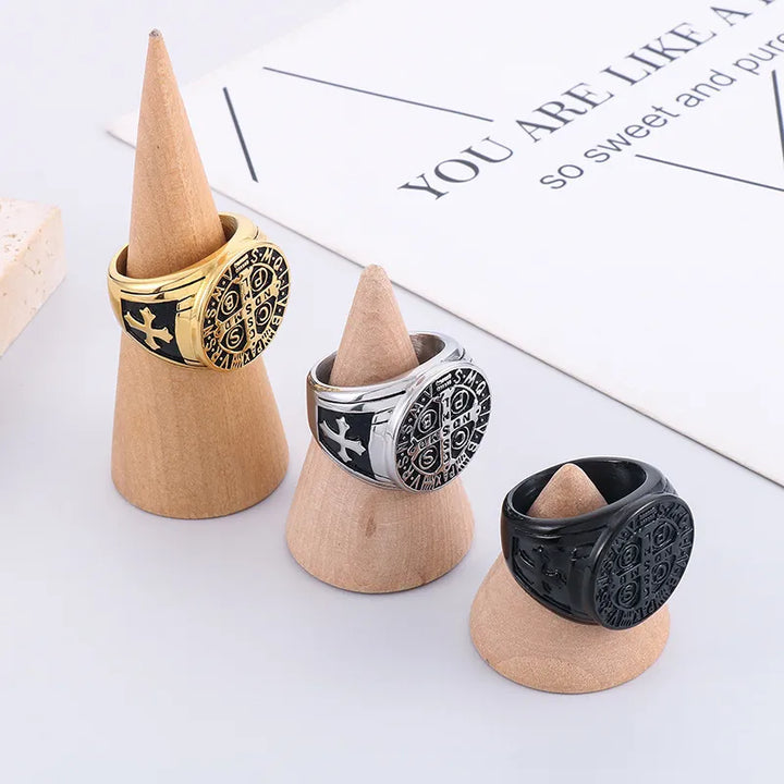 BlessingTree St. Benedict Medal Titanium Steel Ring