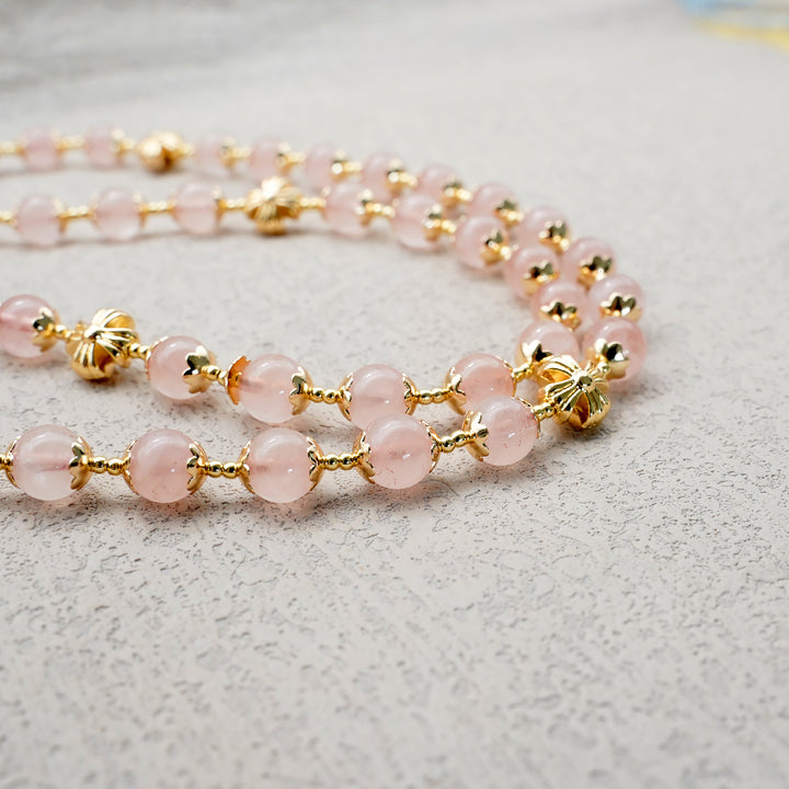 BlessingTree 8 mm Rose Quartz Rosary with Chalice and Forgiveness Cross