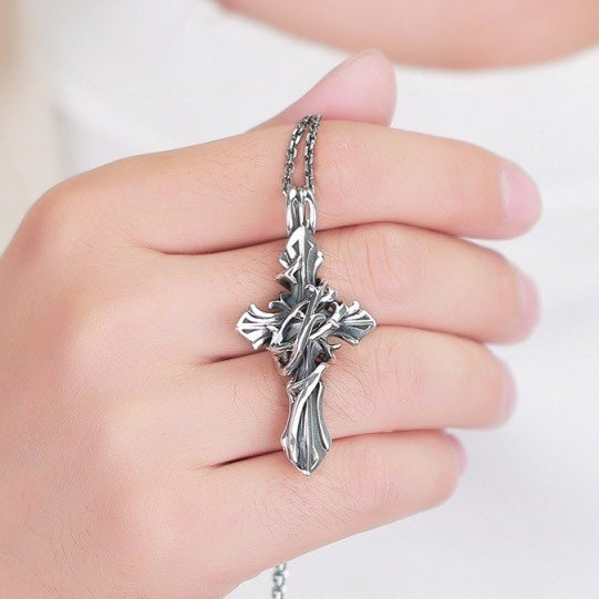 BlessingTree Vintage Thorn Cross Pendant Necklace