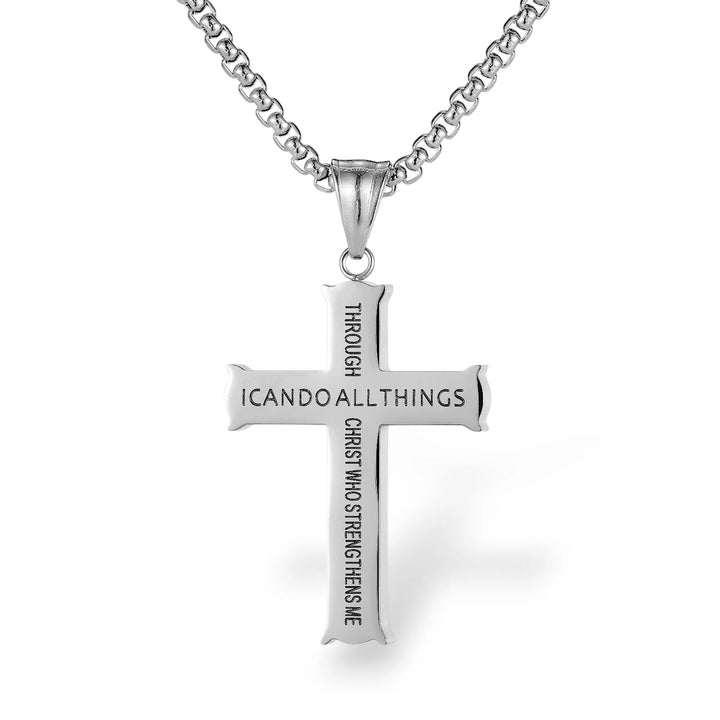 BlessingTree Philippians 4:13 Cross Pendant Necklace Stainless Steel Scripture Christian