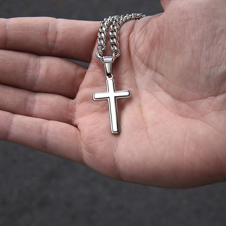 To My Son Gift From Dad - BlessingTree Polished Stainless Steel Cross Necklace Premium Gift Set