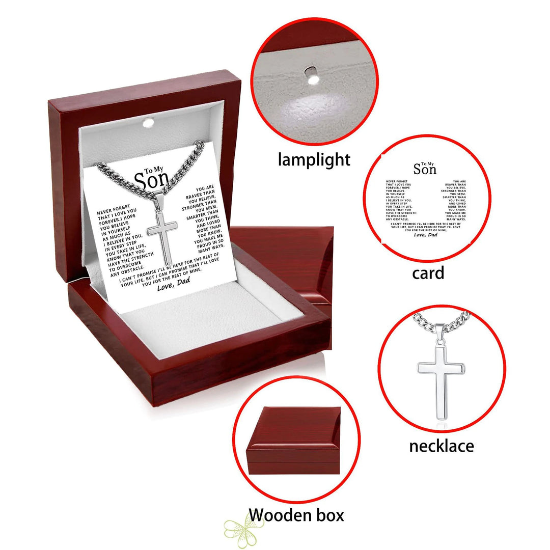 To My Son Gift From Dad - BlessingTree Polished Stainless Steel Cross Necklace Premium Gift Set