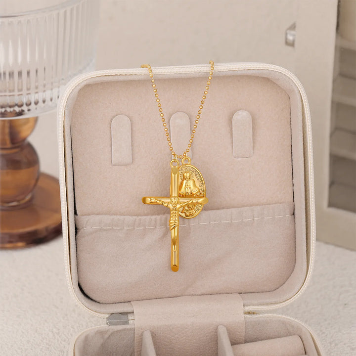 BlessingTree Virgin Mary Cross Necklace for Women with Ball Chain