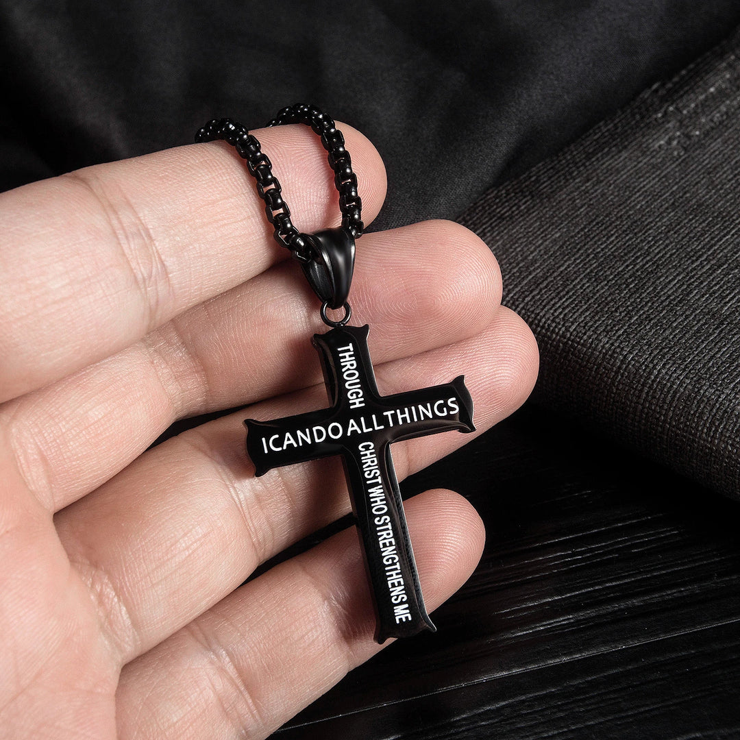 BlessingTree Philippians 4:13 Cross Pendant Necklace Stainless Steel Scripture Christian