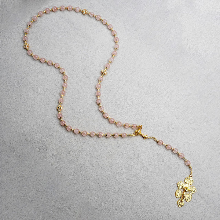 BlessingTree 8 mm Rose Quartz Rosary with Chalice and Forgiveness Cross