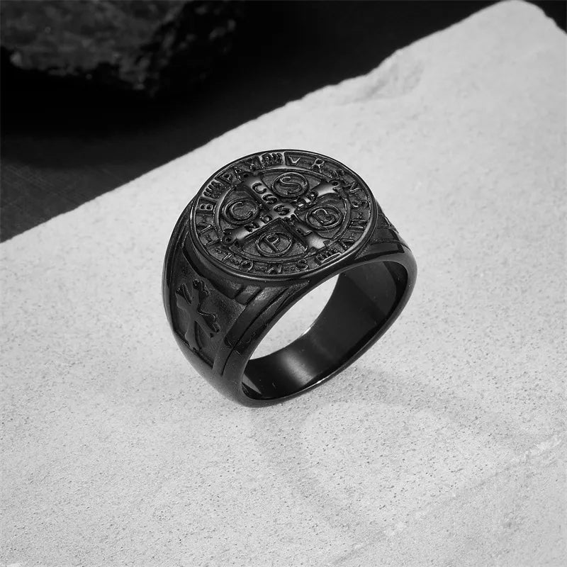 BlessingTree St. Benedict Medal Titanium Steel Ring