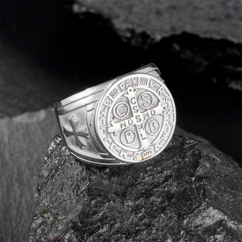 BlessingTree St. Benedict Medal Titanium Steel Ring