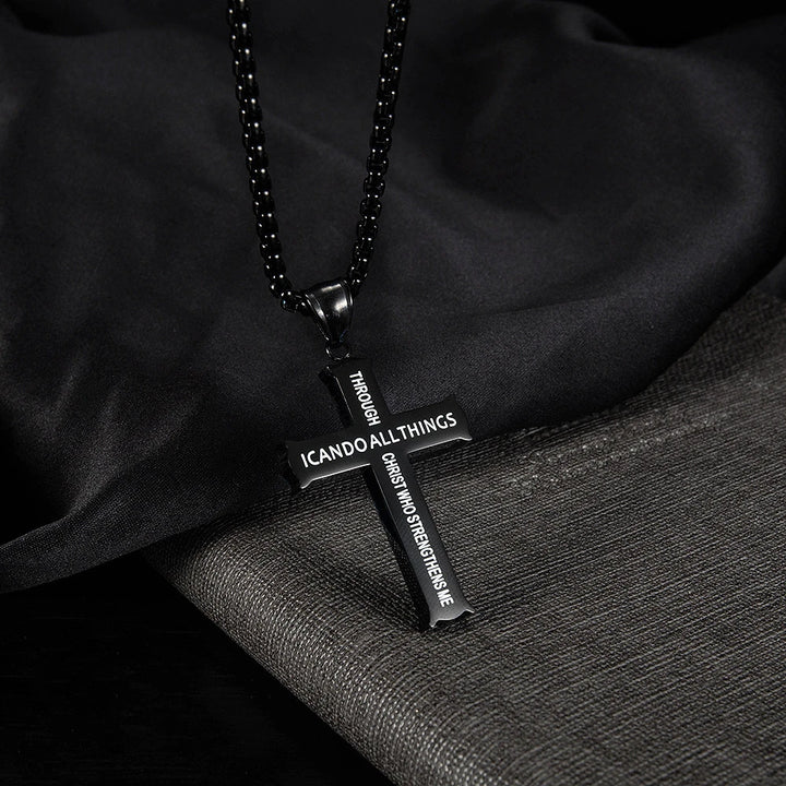 BlessingTree Philippians 4:13 Cross Pendant Necklace Stainless Steel Scripture Christian