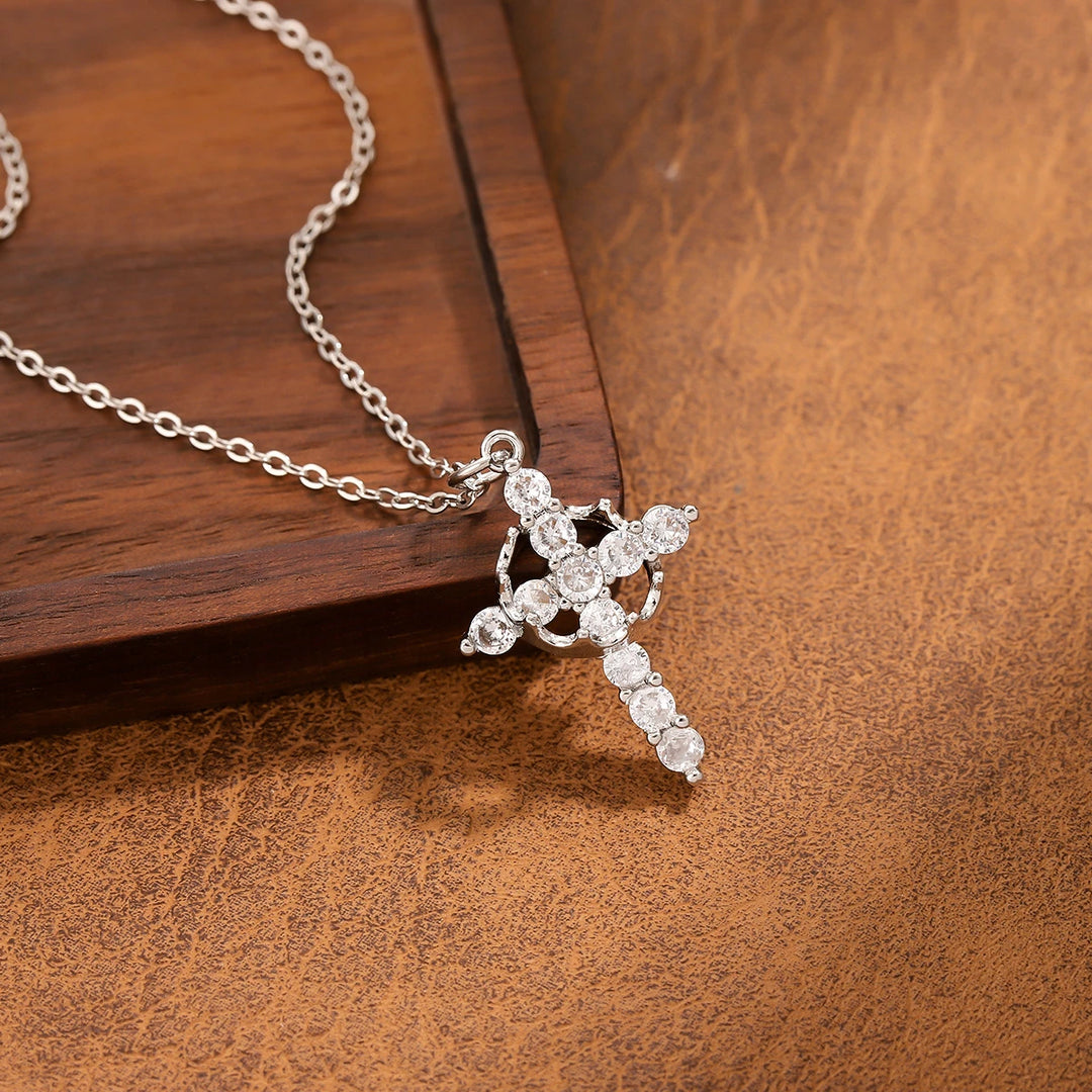BlessingTree Rotatable Crown Cross Pendant Necklace Stainless Steel Chain Christian Jewelry