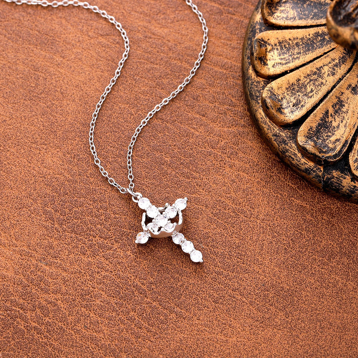 BlessingTree Rotatable Crown Cross Pendant Necklace Stainless Steel Chain Christian Jewelry
