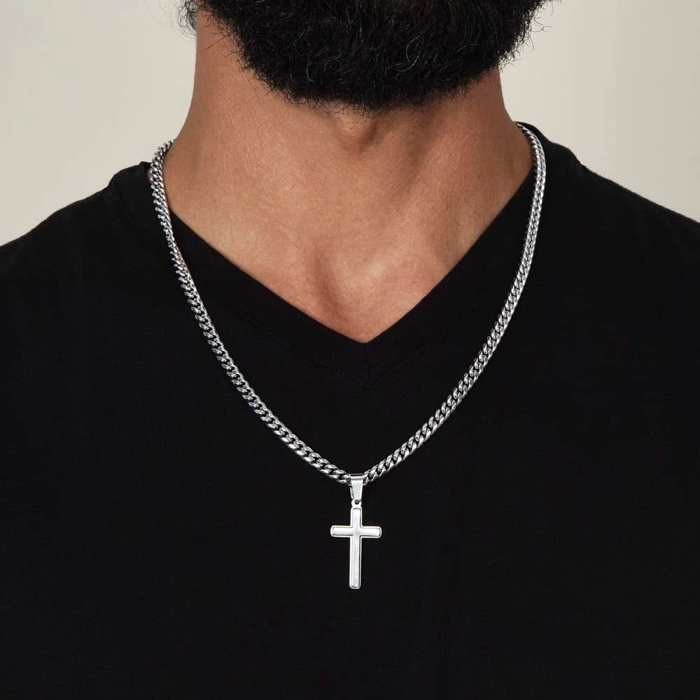 To My Son Gift From Dad - BlessingTree Polished Stainless Steel Cross Necklace Premium Gift Set