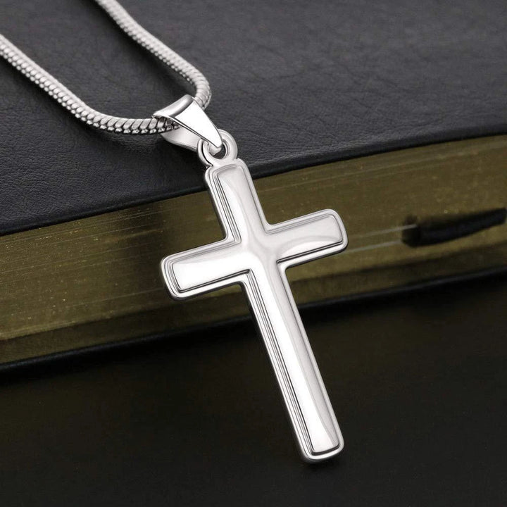 To My Son Gift From Dad - BlessingTree Polished Stainless Steel Cross Necklace Premium Gift Set