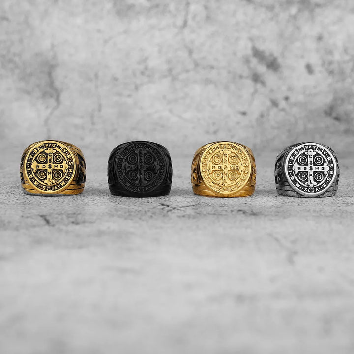 BlessingTree St. Benedict Medal Titanium Steel Ring
