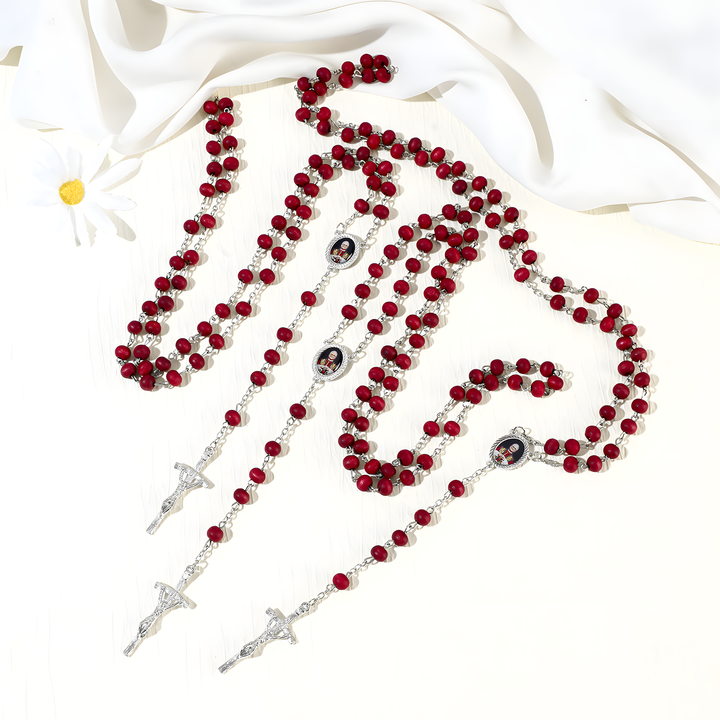 BlessingTree Pope Leo XIV Red Rose Scented Wooden Rosary Necklace with Crucifix