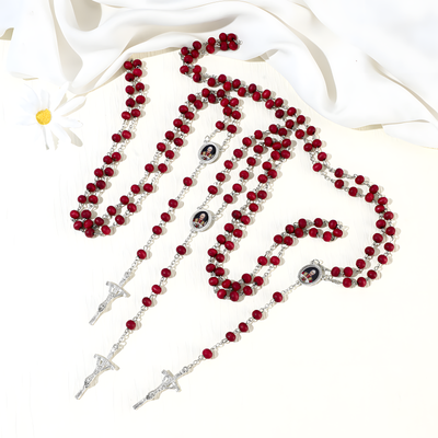 BlessingTree Pope Leo XIV Red Rose Scented Wooden Rosary Necklace with Crucifix